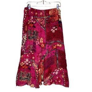 Chicos Whimsical Hawaiian print Silk Floaty A Line Skirt Size 8